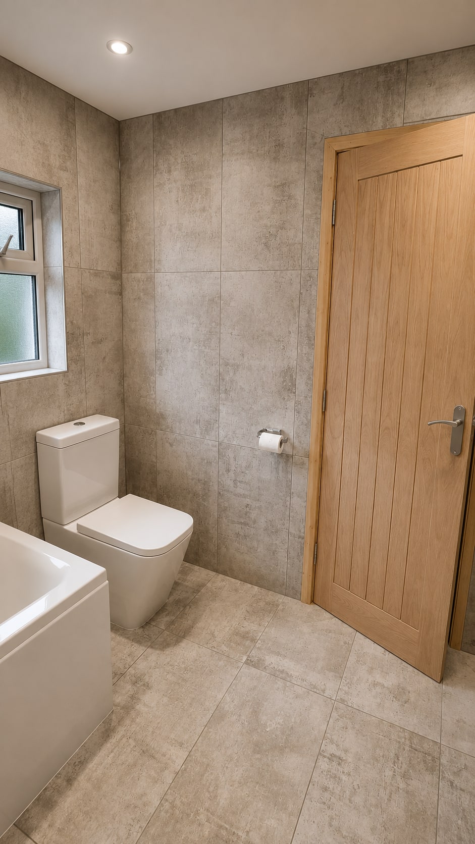 Warm Concrete & Oak Family Bathroom After