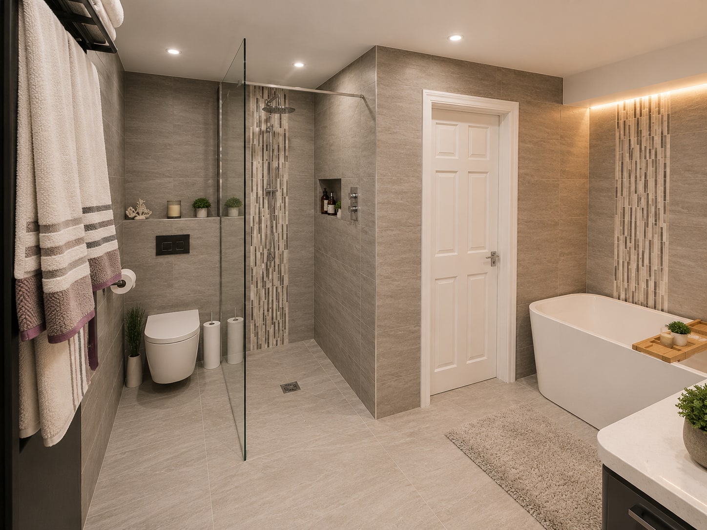 A Soft Greige Family Bathroom After