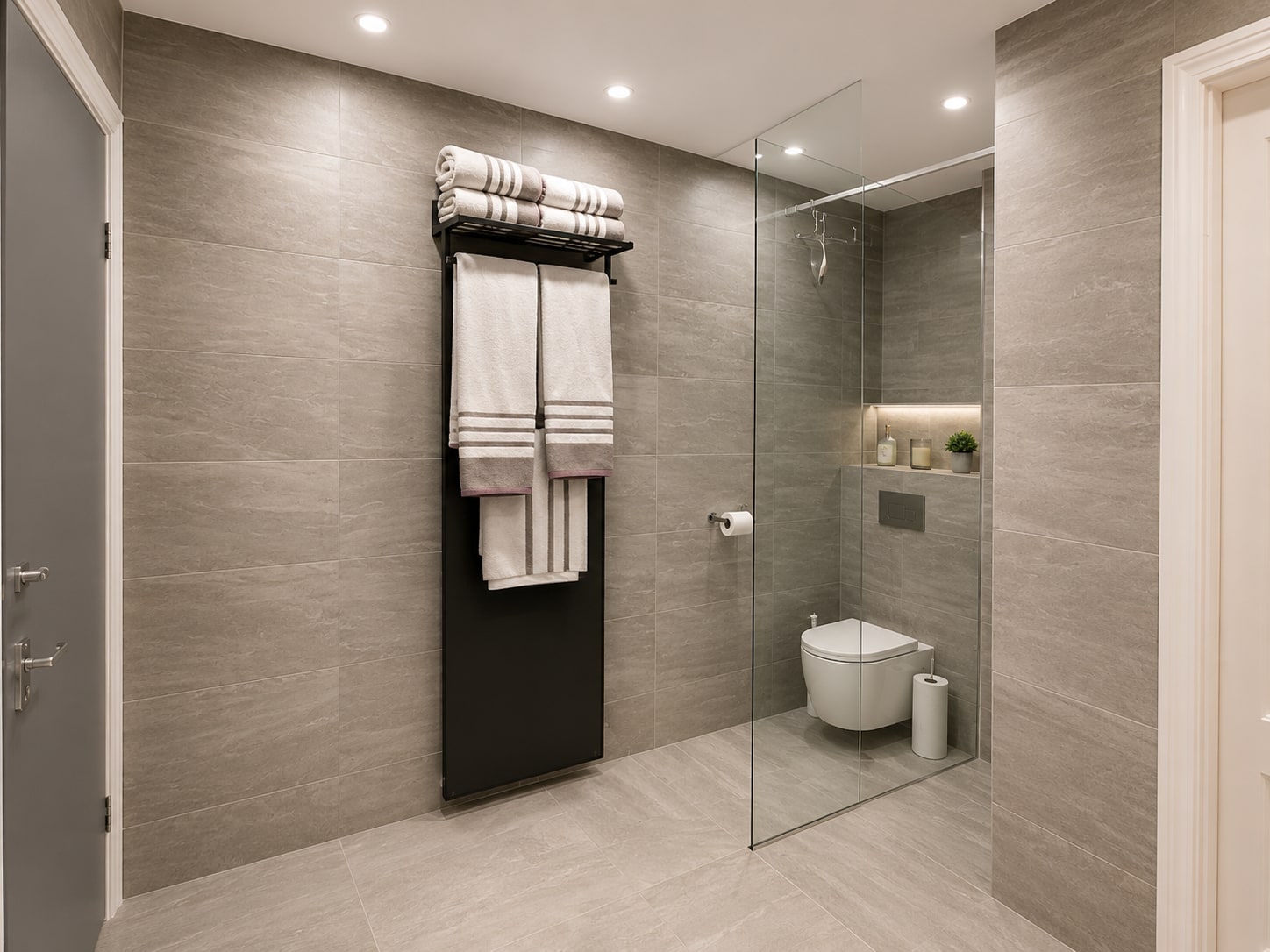A Soft Greige Family Bathroom After